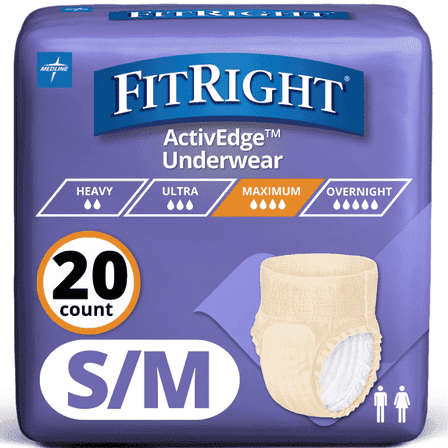 FitRight Incontinence Underwear for Women, Adult Diapers, Extra Absorbent, Small/Medium, 28in to 40in, 20 Count