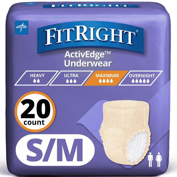FitRight Incontinence Underwear for Women, Adult Diapers, Extra Absorbent, Small/Medium, 28in to 40in, 20 Count