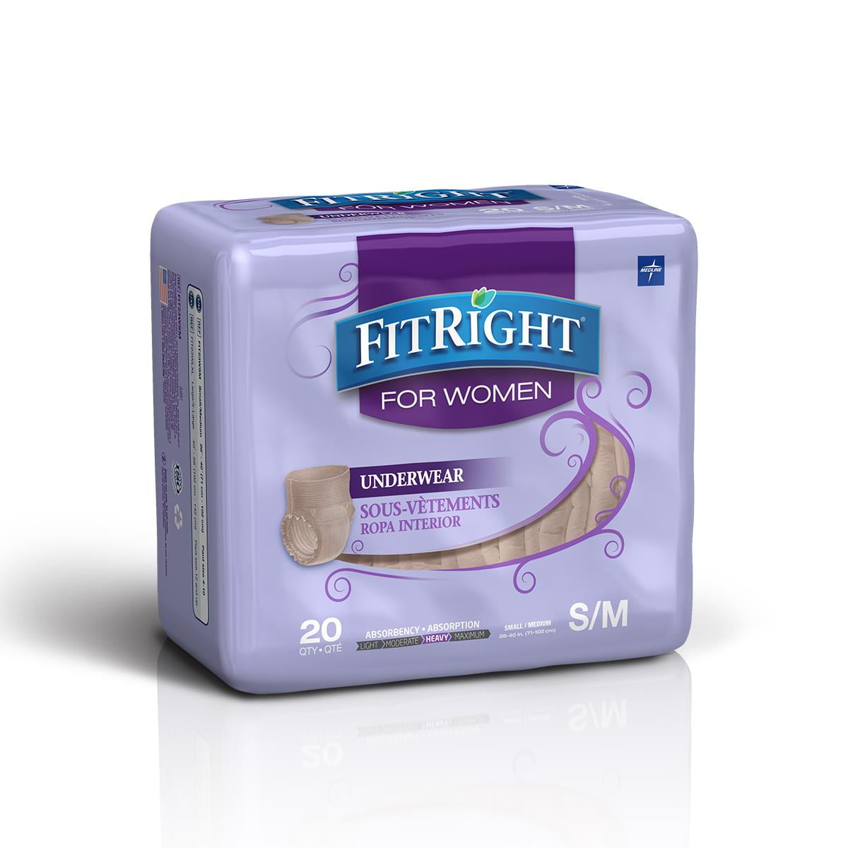 FitRight Ultra Incontinence Underwear for Women, Size S / M, For Waist Size  28-40 