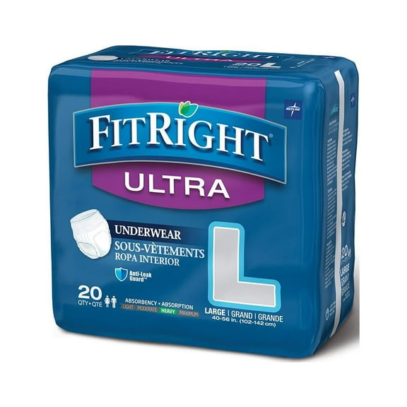FitRight Incontinence Underwear for Men and Women, Adult Diapers, Ultra Absorbent, Large, 40in to 56in, 20 Count