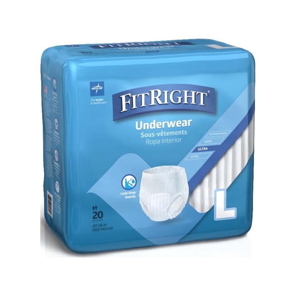 FitRight Incontinence Underwear for Men and Women, Adult Diapers, Ultra Absorbent, Large, 40in to 56in, 20 Count