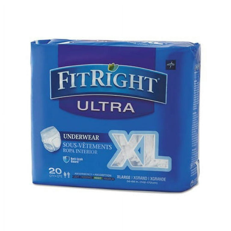 FitRight Protective Briefs, Disposable Adult Incontinence Underwear, Heavy  Absorbency, 3X-Large, 75-94, 20 Per Bag (80 Total)