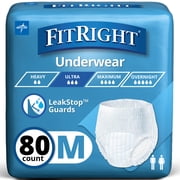 FitRight Ultra Unisex Adult Protective Underwear, Medium, Fits Waists 28" to 40", Heavy Absorbency - 80 Count