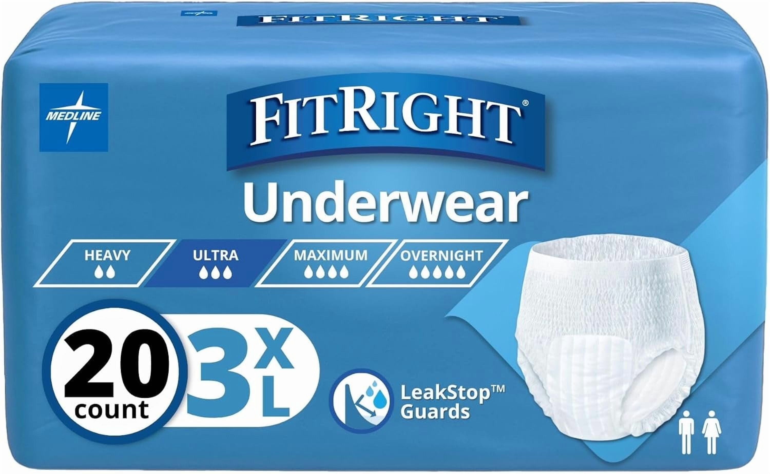 FitRight Bariatric Incontinence Underwear for Men and Women, Adult Diapers, Super Absorbent, 3XL, 75in to 94in, 20 Count