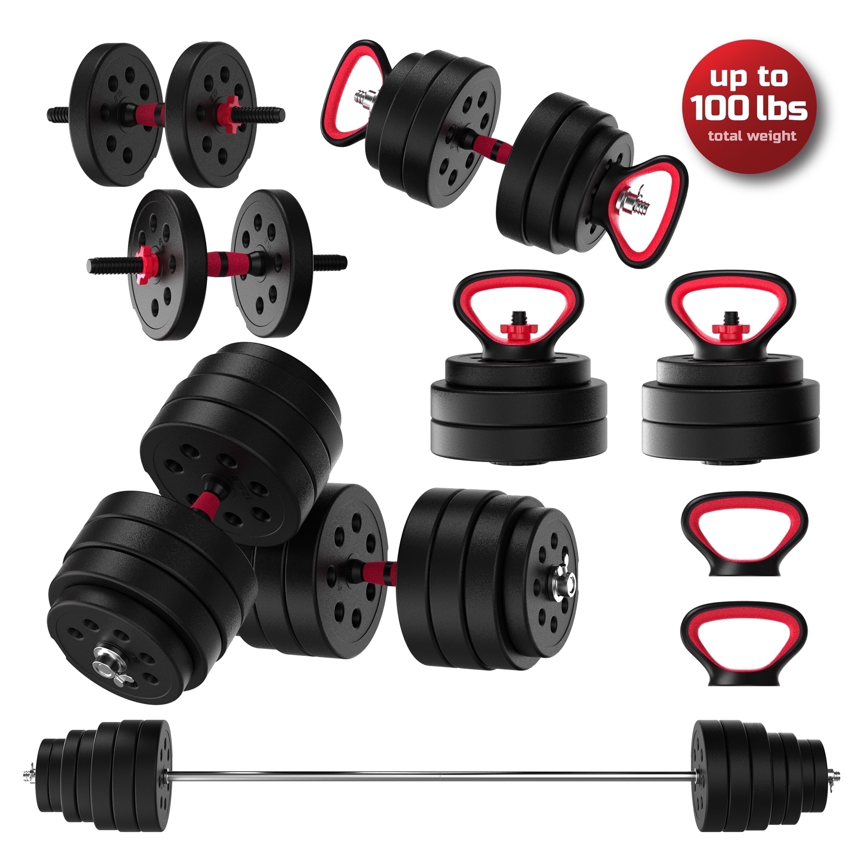 Walmart Black Friday Deals 2025 - FitRx SmartBell Gym, 100lbs. Adjustable Dumbbells, Kettlebells and Barbell Weight Set, Metal Barbell