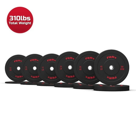 FitRx Bumper Plates Weight Set for Home Gym, Total Weights 310lb.