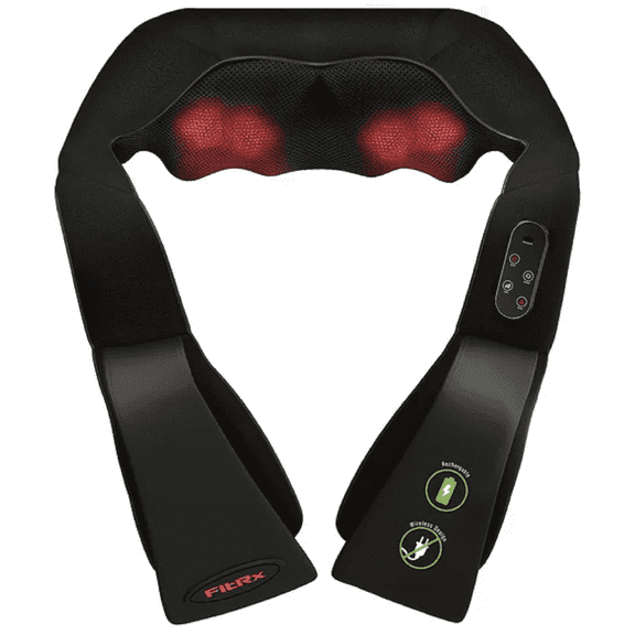 FitRx Cordless Shiatsu 3D Massager, USB-Rechargeable Shoulder, Back, and Neck Massager with Heat