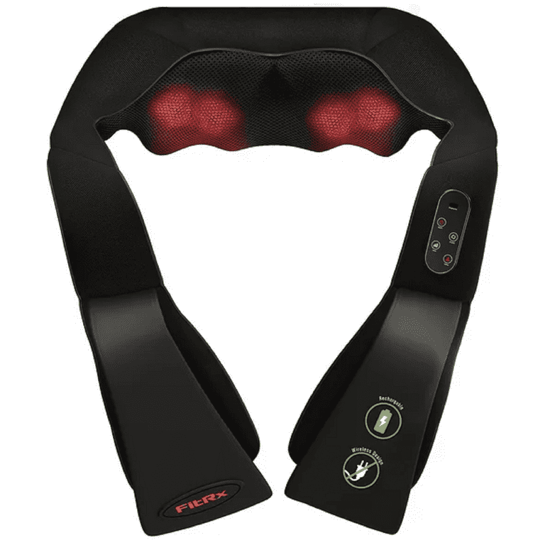 FitRx Cordless Shiatsu 3D Massager, USB-Rechargeable Shoulders, Back, and Neck Massager with Heat
