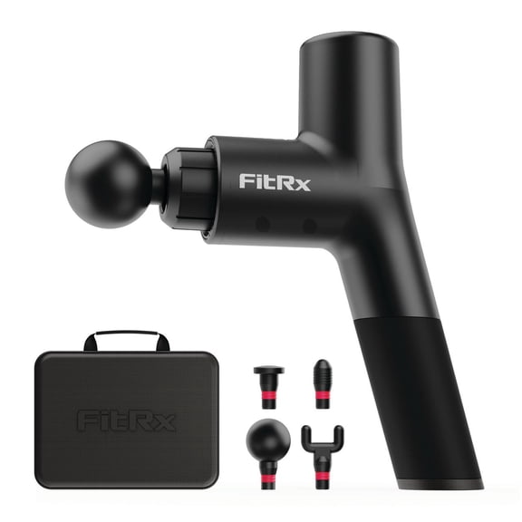 Open Box FitRx Massage Gun Handheld Deep Tissue Percussion Massager with 6 Speeds and 4 Swappable Heads For Premium Neck Back & Muscle Relief