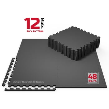 FitRx Pro Mat Exercise Mat, 12-Pack 24" x 24" Interlocking Foam Floor Tiles for Home Gym EVA Foam Mat, 48 sq. ft.