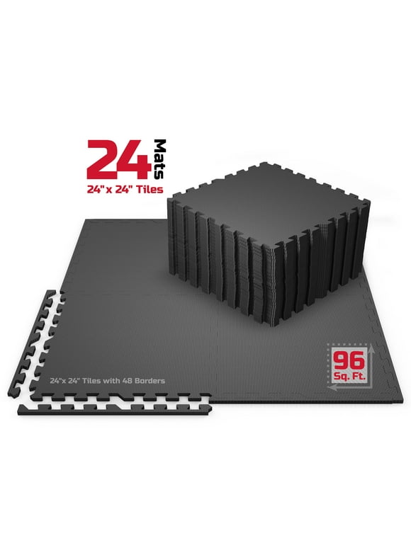 FitRx Pro Mat Exercise Mat, 24-Pack Puzzle Mat Foam Floor Tiles for Home Gym EVA Foam Mat, 1/2 in., 96 sq. ft., 14lbs Total