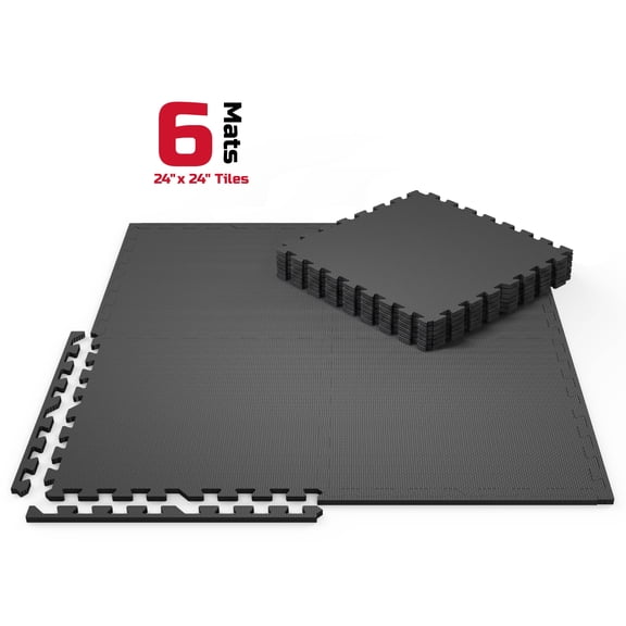 FitRx ProMat 6-Pack Interlocking Exercise Mats 24 sq ft Home Gym Flooring, 24 x 24in EVA Foam Workout Mats