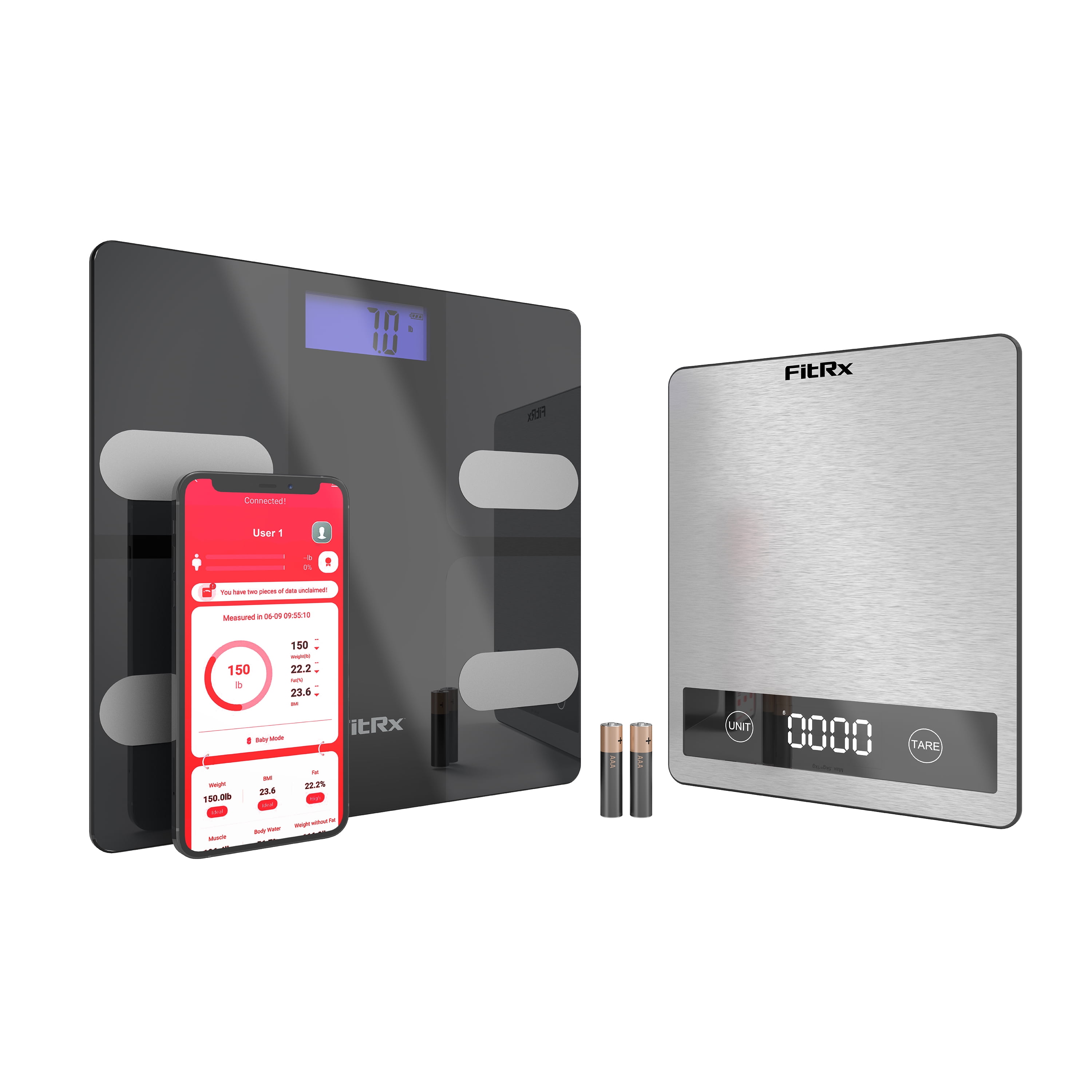 FitRx Scales Kit, Food and Bluetooth Body Weight Digital Scales