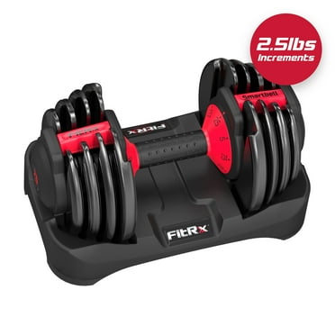 FitRx SmartBell, 25lbs. Quick-Select 9 in 1 Adjustable Dumbbell for Home Gym, 5-25lbs. Weight in 2.5lbs Increments