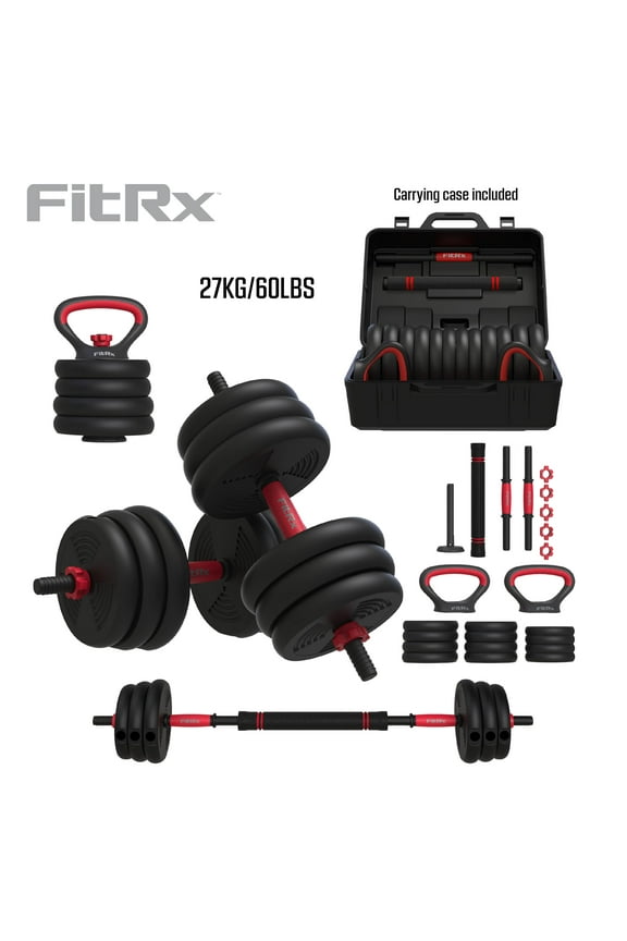 SmartBell Gym, 60 lbs. 4-in-1 Adjustable Interchangeable Dumbbell, Barbell, and Kettlebell Weight Set, Black