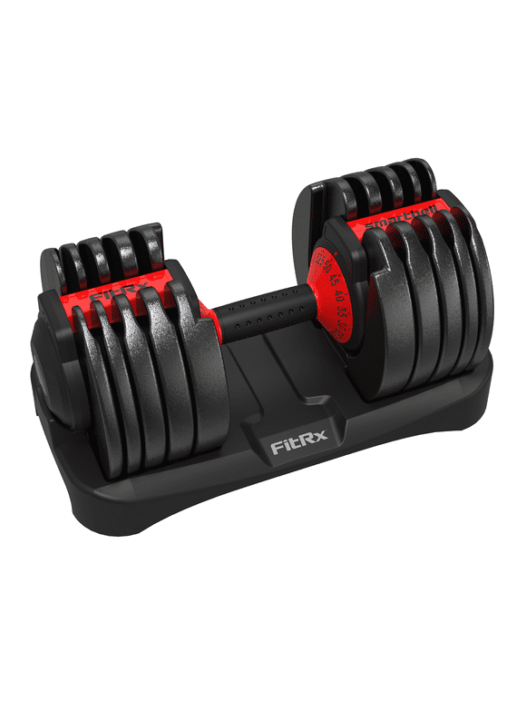FitRx SmartBell, Quick-Select Adjustable Dumbbell, 5-52.5 lbs. Weight, Black, Single