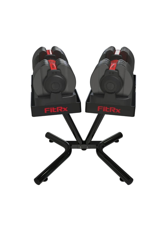 FitRx SmartRack and SmartBells Set, Dumbbell Weight Rack Stand with Two Quick-Select 5-52.5lbs Adjustable Dumbbells