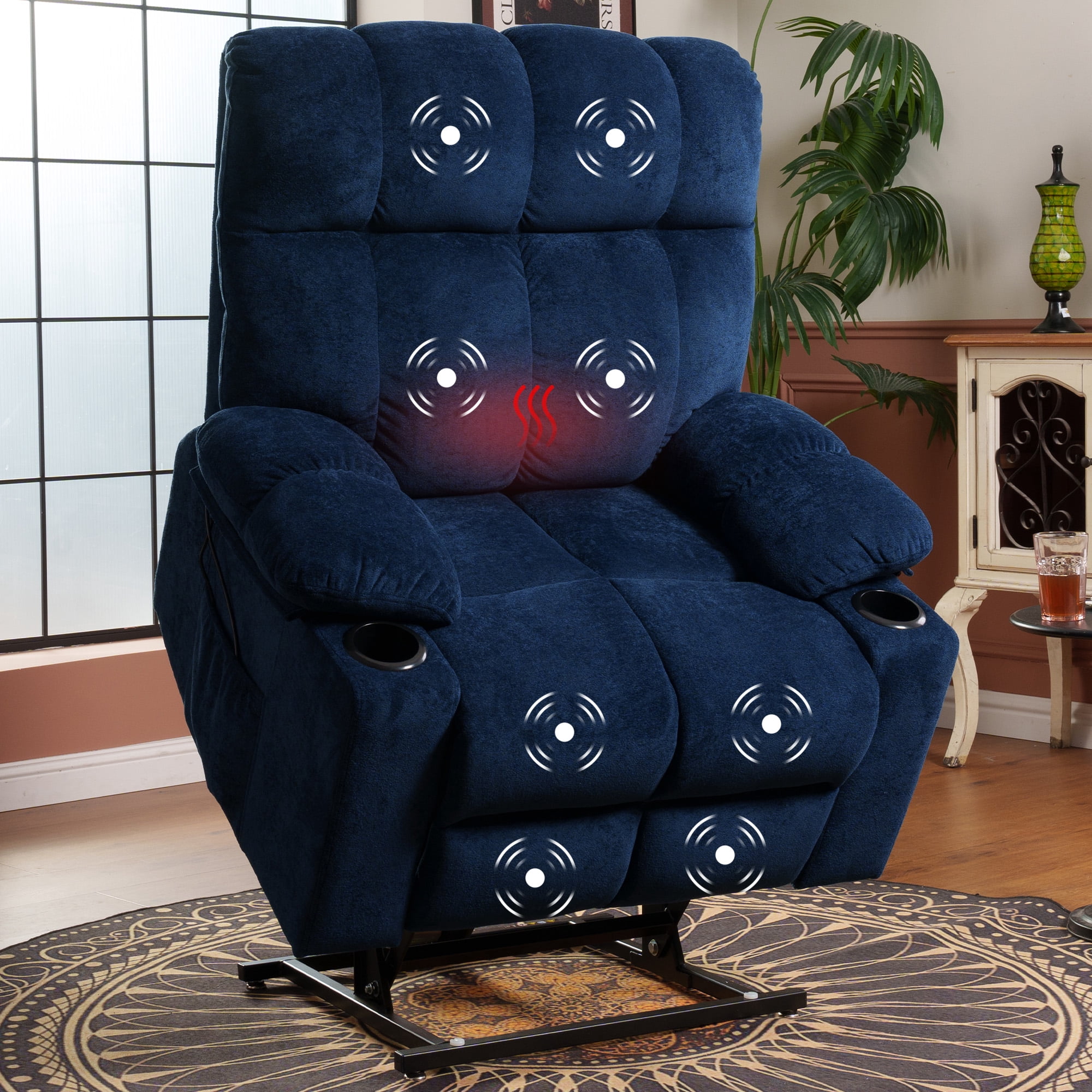 FitStand Dual Motor Power Lift Recliner Chair for Elderly with Massage and Heat, Oversized Lay Flat Sleeping Recliner with USB Charging Ports, Blue
