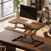 FitStand Home Office Height Adjustable Standing Desk Converter Walnut 35 U-Shape with Keyboard Tray
