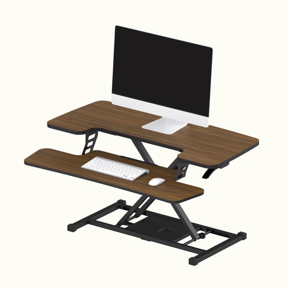 FitStand Home Office Height Adjustable Standing Desk Converter Walnut 35" U-Shape with Keyboard Tray