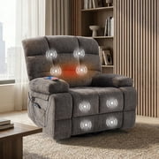 FitStand Swivel Rocker Recliner Chair with Hidden Bluetooth Speakers and USB Ports, Rocking Chair with Heat and Massage, 24.4" Wide Seat Chenille Oversized Recliner, Gray