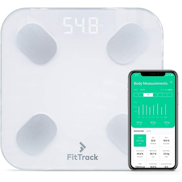 FitTrack Dara Smart BMI Digital Most Accurate Bluetooth Glass Scale, Measure Weight and Body Fat, White
