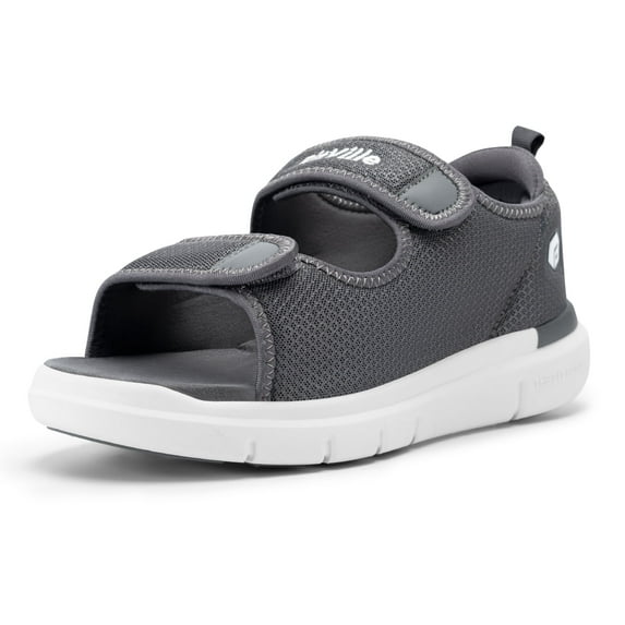 FitVille Adjustable Diabetic Sandals for Men Wide Width with Arch Support, Steel Grey, 15 Wide
