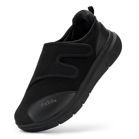 FitVille Diabetic Shoes for Men Extra Wide Orthopedic Walking Shoes, Black, 11 x-Wide