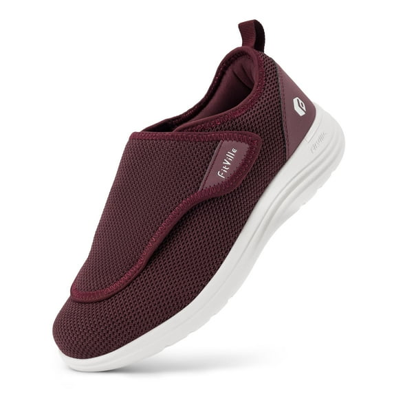 FitVille Diabetic Shoes for Women Wide Walking Shoes Sneakers for Swollen Foot, Burgundy Red, 7.5 Wide