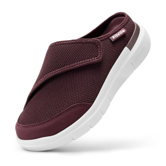 FitVille Diabetic Slippers for Women Extra Wide Slip-On Shoes for Swollen Foot, Burgundy