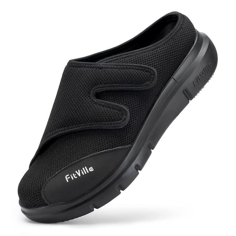 FitVille Extra Wide Diabetic Slippers for Men Slip On Shoes for Swollen Feet Adjustable Strap Walking Shoes for Plantar Fasciitis 14 X Wide Black Walmart