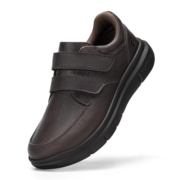 FitVille Extra Wide Walking Shoes Diabetic Shoes for Men, Hook and Loop Comfortable Leather Business Shoes