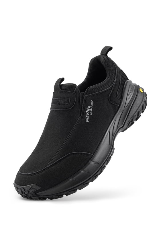 Extra Wide Mens Slip on Hiking Shoes Trekking Loafers with Arch Support, Black, 12 x-Wide
