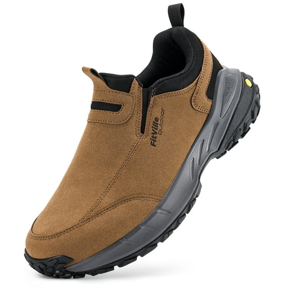 FitVille Extra Wide Mens Slip on Hiking Shoes Trekking Loafer with Arch Support