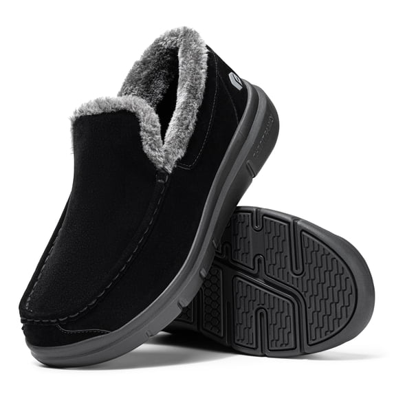 FitVille Extra Wide Mens Slippers Orthopedic Winter Shoes House Shoes for Indoor & Outdoor, Black, 12.5 x-Wide