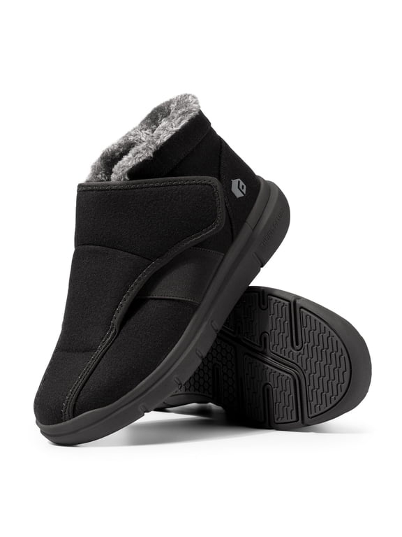 Extra Wide Mens Winter Boots Diabetic Shoes for Men with Adjustable Closures for Swollen Foot, Neuropathy, Black