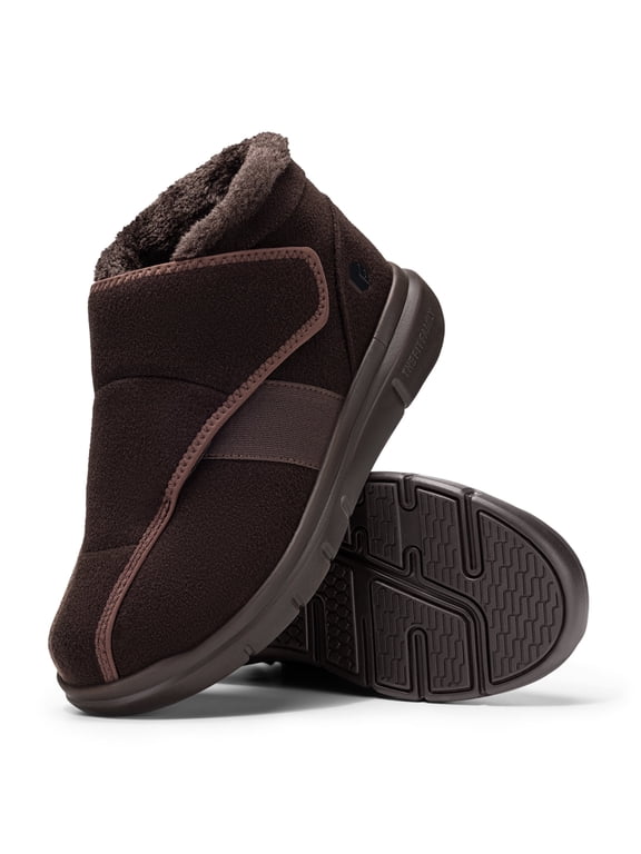 Extra Wide Mens Winter Boots Diabetic Shoes for Men with Adjustable Closures for Swollen Foot, Neuropathy, Copper Brown