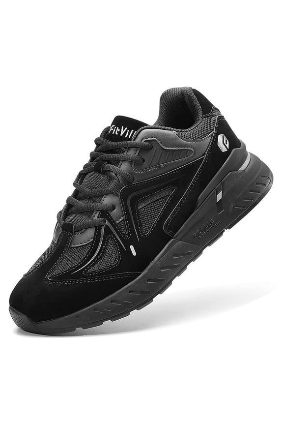 Men's Wide Walking Shoes Sneakers with Arch Support for Flat Foot, All Black, 9 Wide
