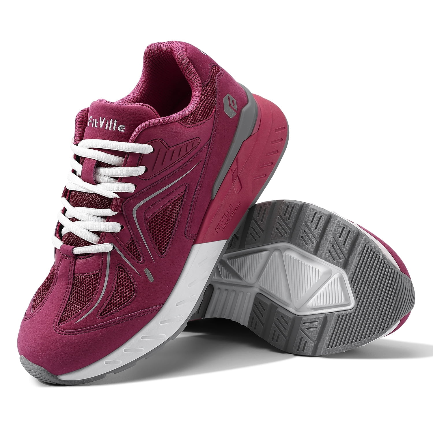 FitVille Womens Walking Shoes Extra Wide Sneakers with Arch Support for Flat Foot, Rose Red, 9 x