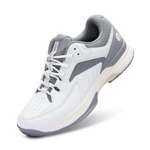 FitVille Men‘s Wide Pickleball Shoes All Court Tennis Shoes with Arch Support for Plantar Fasciitis（White&Gray, 11 Wide)