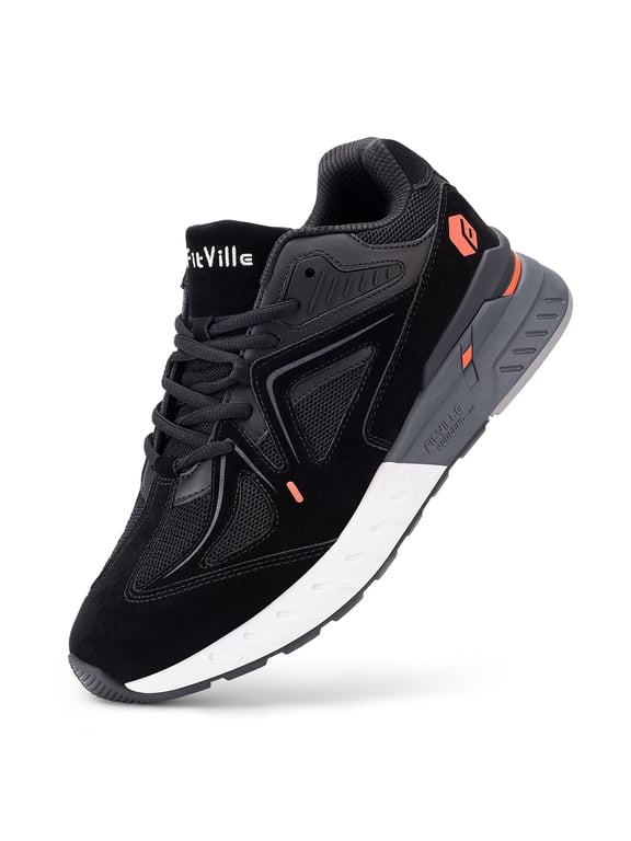Extra Wide Mens Walking Shoes Sneakers with Arch Support, Black, 10.5 x-Wide