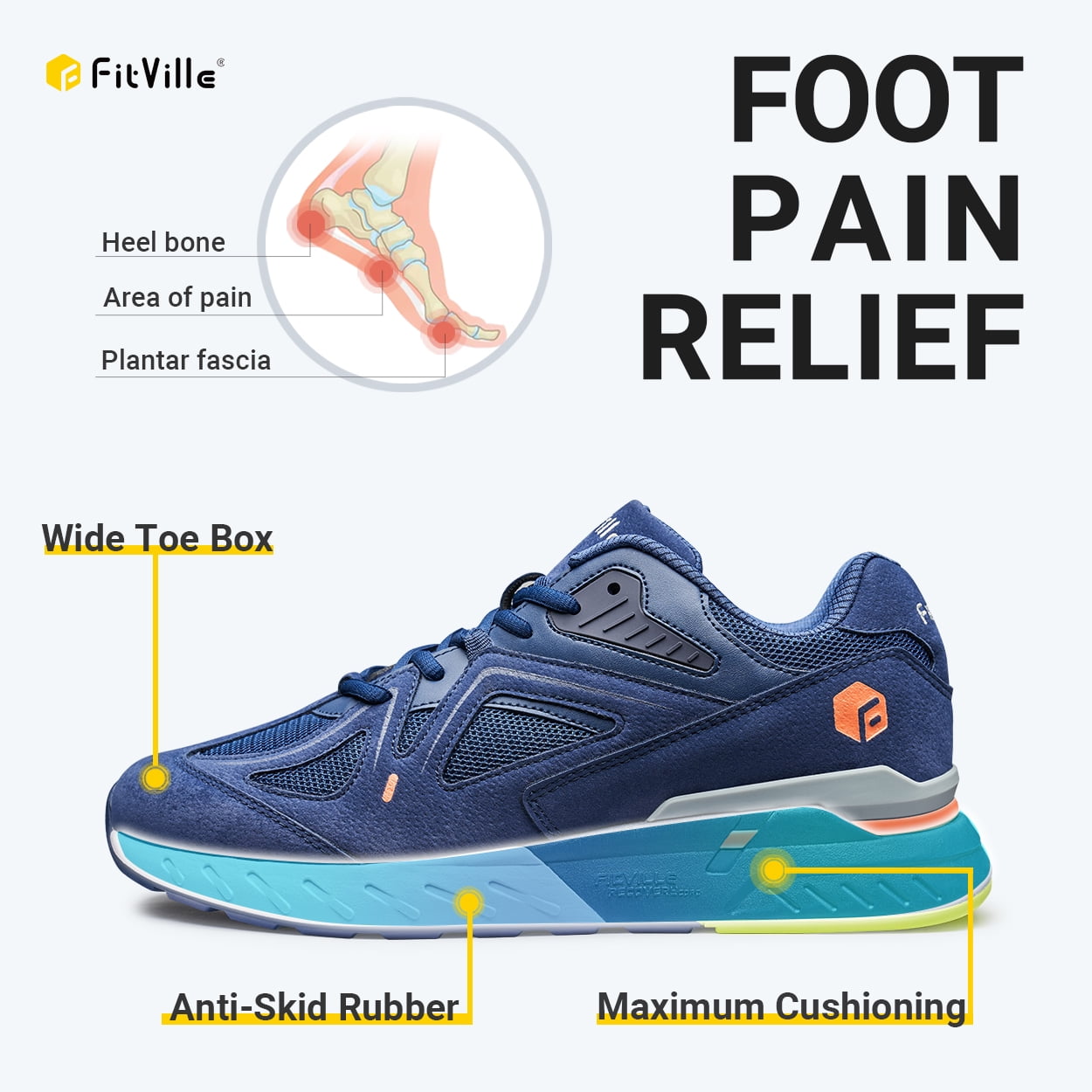 FitVille Men's Extra Wide Walking Shoes Casual Comfortable Sneakers Rebore Core (Majolica Blue, 10.5 Wide)