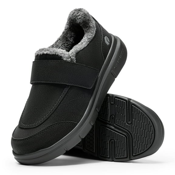 FitVille Men's Extra Wide Width Non Slip Winter Shoes Winter Slippers With Adjustable Strap For Foot Pain Relief Indoor & Outdoor