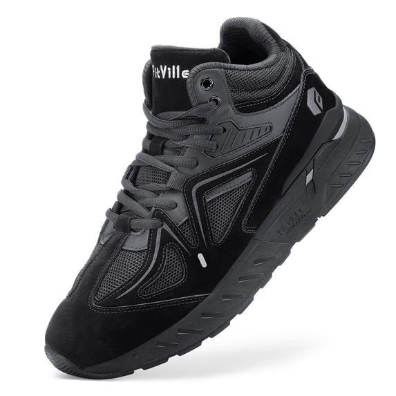 FitVille Men's High Top Basketball Shoes Extra Wide Sneakers for Flat Foot, All Black, 10 x-Wide