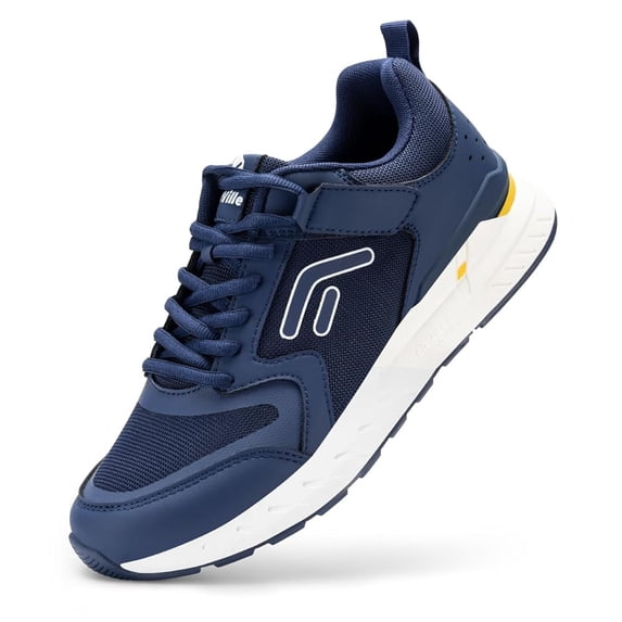 FitVille Mens Walking Shoes Extra Wide Sneakers Hook and Loop Strap Orthopedic Shoes with Arch Support, Blue, 10 x-Wide