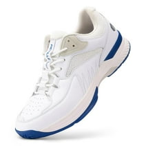 FitVille Men‘s Wide Pickleball Shoes All Court Tennis Shoes with Arch Support for Plantar Fasciitis (White/Blue, 8 Wide)