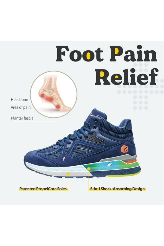 Men's Wide Sneakers High-top Basketball Shoes Supportive Walking Shoes with Extra Wide Toe Box for Flat Feet (Blue, 14 X-Wide)