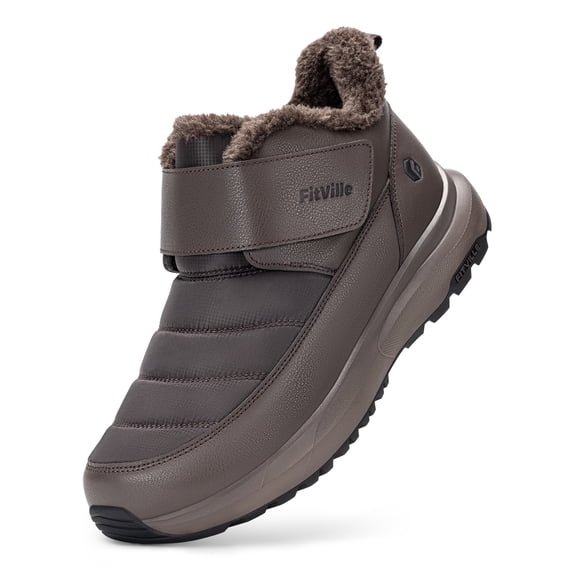 FitVille Men's Wide Waterproof Winter Boots Warm Plush Lined Slip-Resistant Outdoor Snow Boots with Hook and Loop Strap