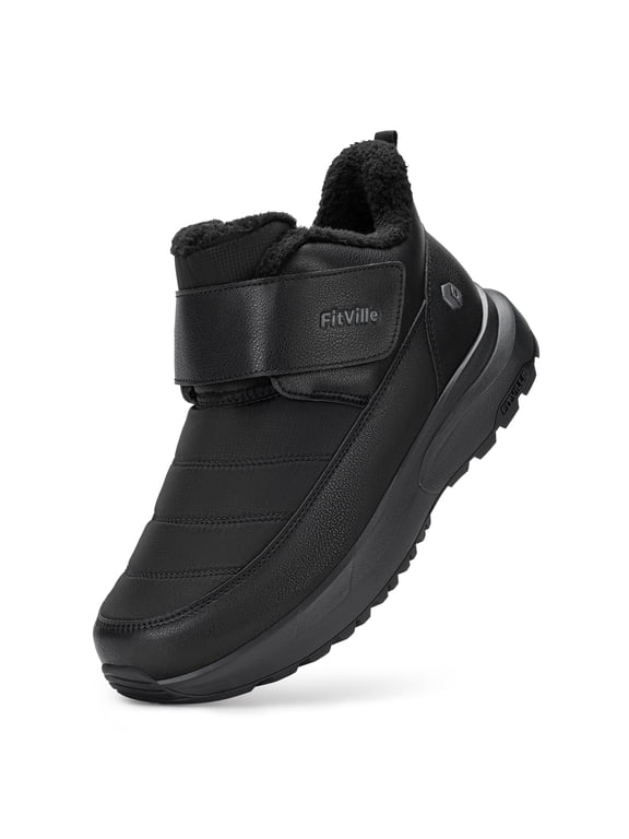 Men's Wide Waterproof Winter Boots Warm Plush Lined Slip-Resistant Outdoor Snow Boots with Hook and Loop Strap
