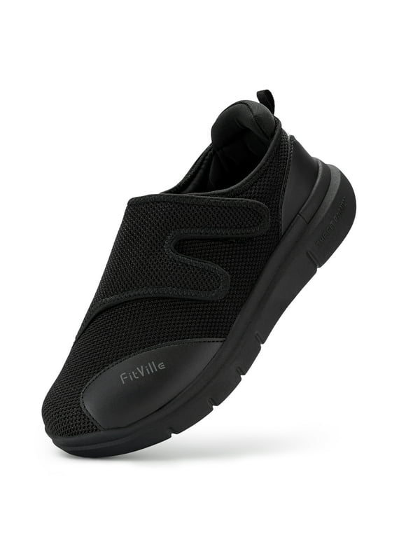 FitVille Mens Diabetic Shoes Extra Wide Width Orthopedic Slip-on Shoes Walking Sneakers-Easy Top